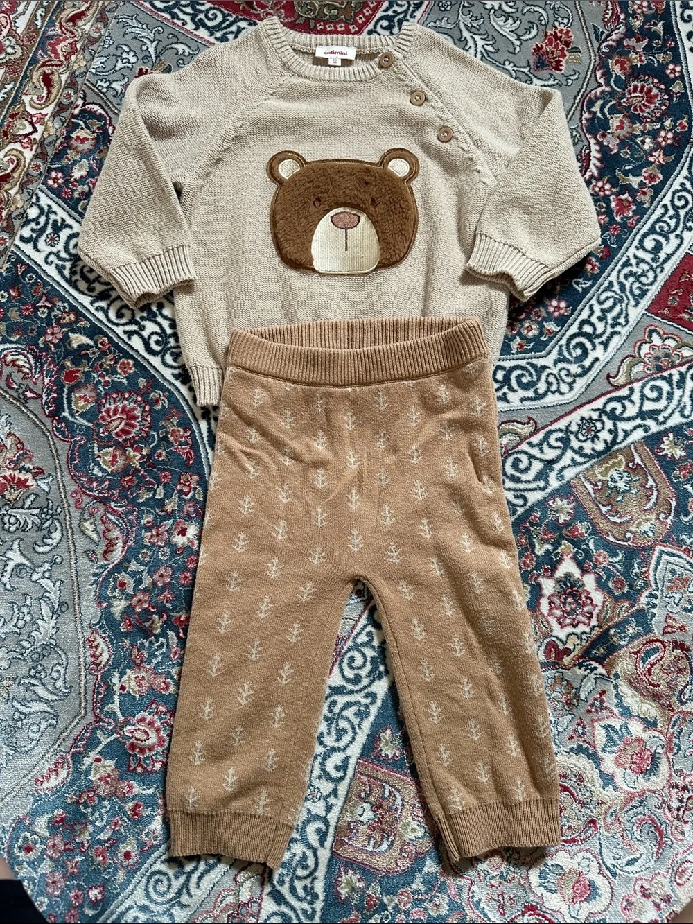 Catimini Beige Knit Baby Pullover with Shoulder Button